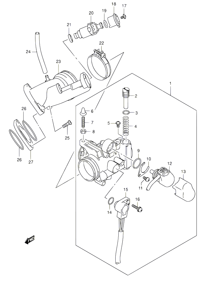 CORPS DE PAPILLON POUR SUZUKI BURGMAN 400 2005 POUR BURGMAN 400 AN400 K5 