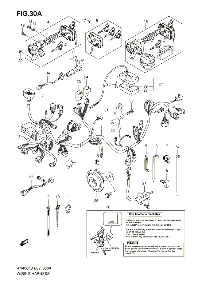 FAISCEAU ELECTRIQUE MODELE K5 K6 IMOBI POUR SUZUKI BURGMAN 400 2005 POUR BURGMAN 400 AN400 K5 