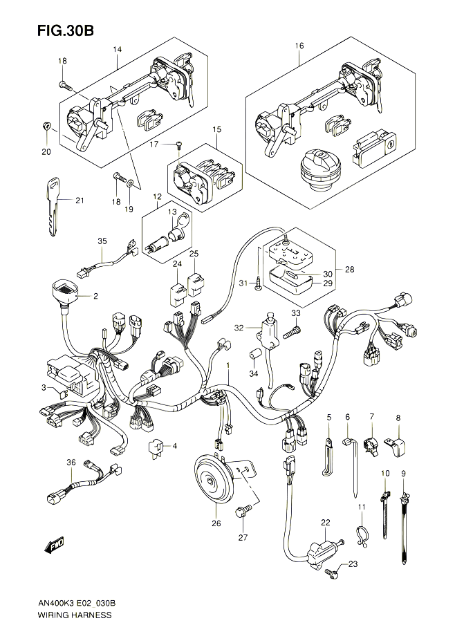 FAISCEAU ELECTRIQUE AN400K5 K6 P37 POUR SUZUKI BURGMAN 400 2005 POUR BURGMAN 400 AN400 K5 