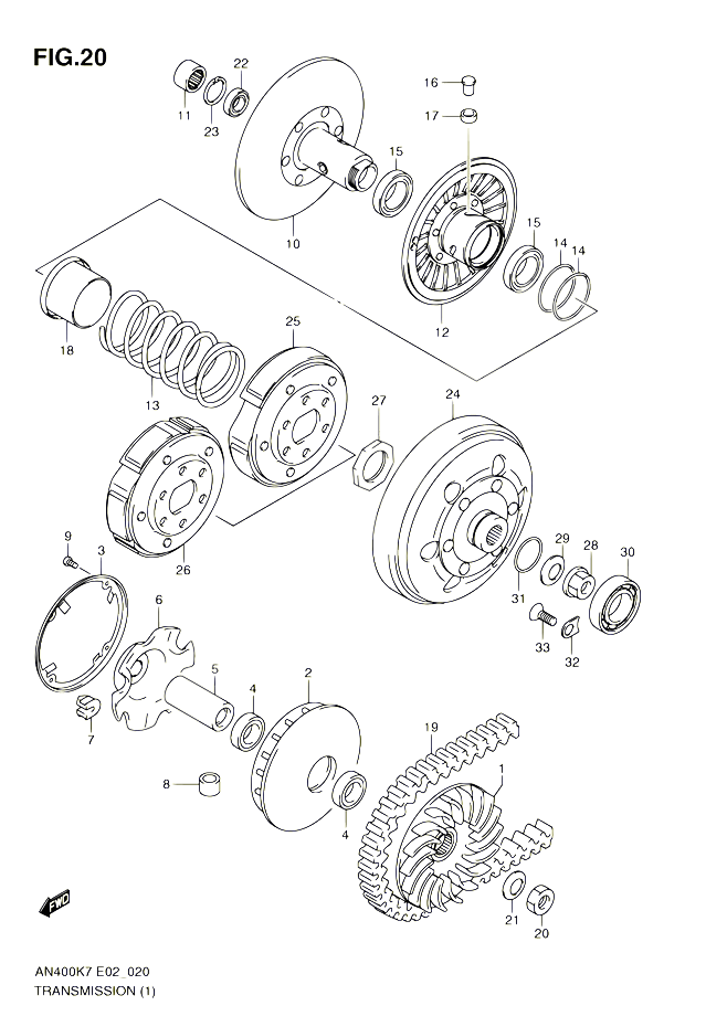 TRANSMISSION 1 POUR SUZUKI BURGMAN 400 2007 POUR BURGMAN 400 AN400 K7 