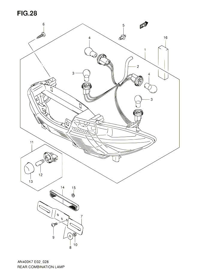 ENSEMBLE FEU ARRIERE POUR SUZUKI BURGMAN 400 2007 POUR BURGMAN 400 AN400 K7 