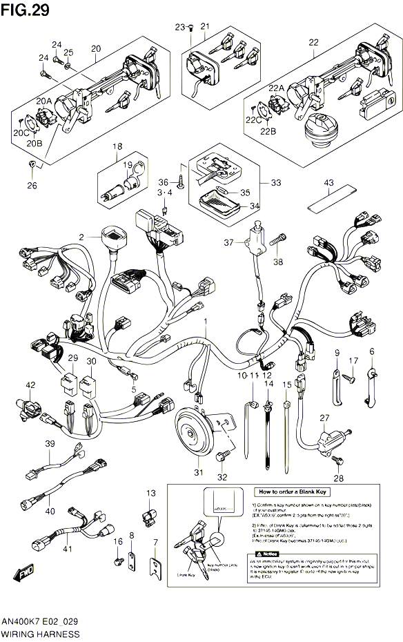 FAISCEAU ELECTRIQUE IMOBI POUR SUZUKI BURGMAN 400 2007 POUR BURGMAN 400 AN400 K7 