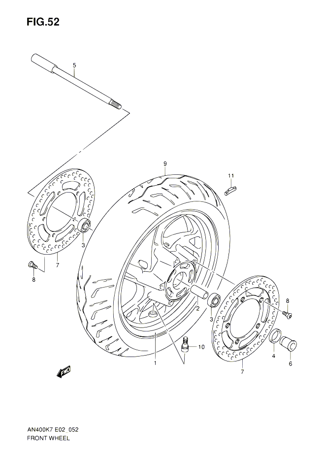 ROUE AVANT AN400K7  ZK7  K8  ZK8  K9  L0 POUR SUZUKI BURGMAN 400 2007 POUR BURGMAN 400 AN400 K7 