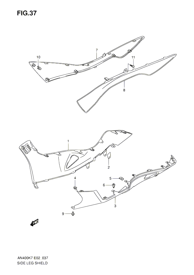 CARENAGES INFERIEUR MODEL K7  K8 POUR SUZUKI BURGMAN 400 2008 POUR BURGMAN 400 AN400 K8 