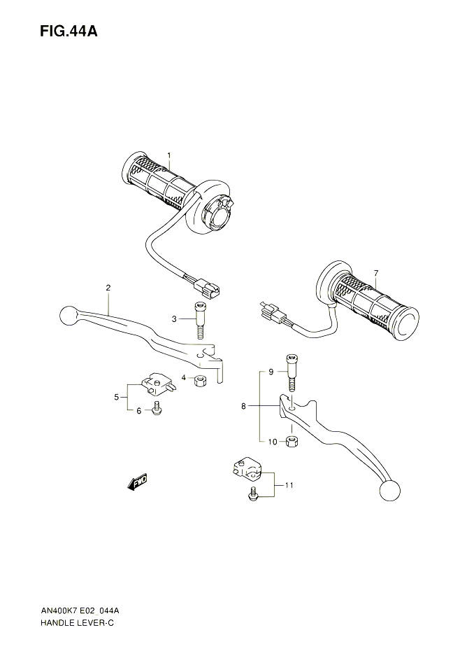 ENSEMBLE LEVIERS POIGNEES AN400Z ZA POUR SUZUKI BURGMAN 400 2010 POUR BURGMAN 400 AN400 L0 
