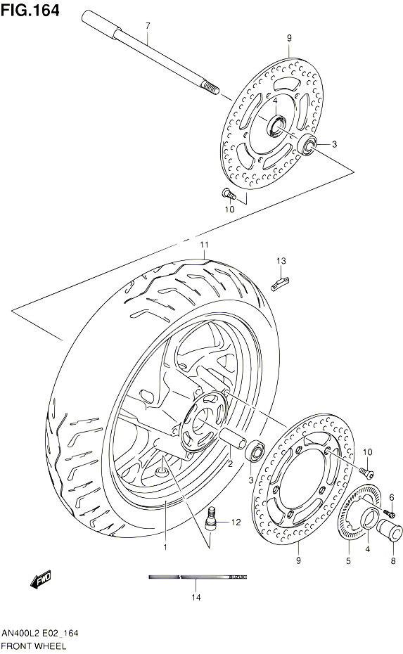 ROUE AVANT AN400ZAL2 E02 POUR SUZUKI BURGMAN 400 2012 POUR BURGMAN 400 AN400L2