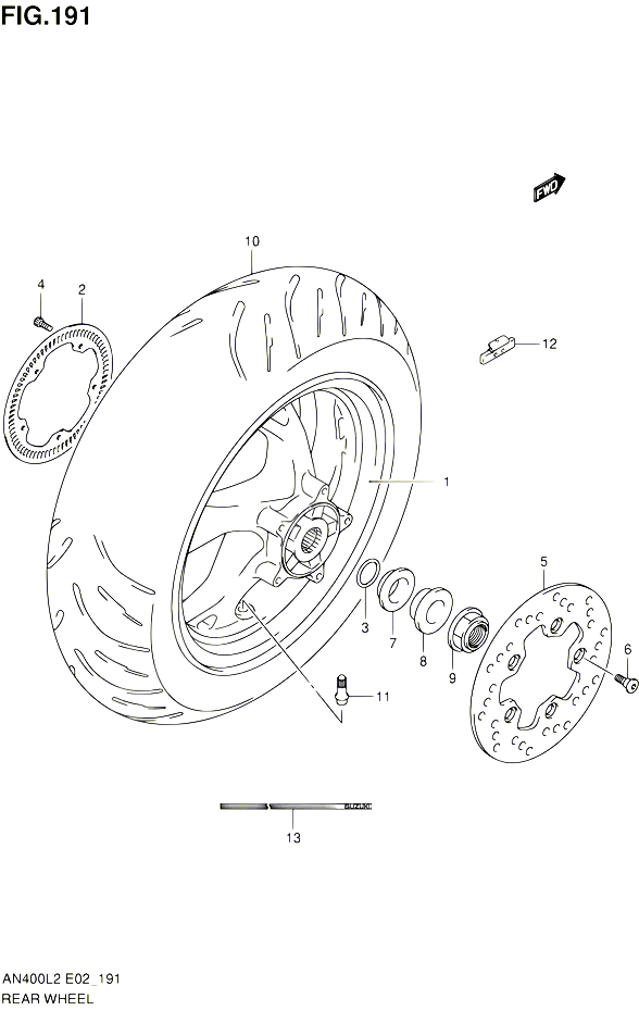 ROUE ARRIERE AN400AL2 E19 POUR SUZUKI BURGMAN 400 2012 POUR BURGMAN 400 AN400L2