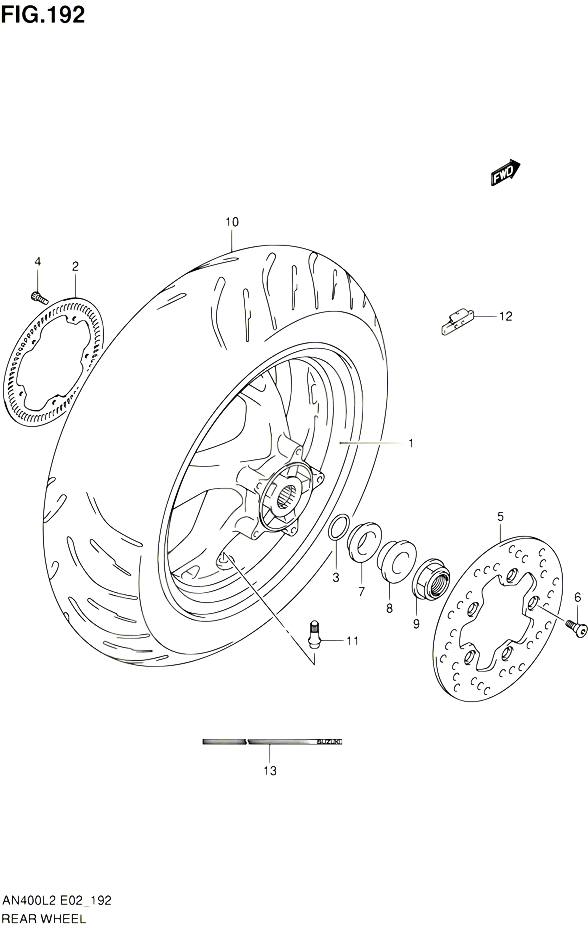 ROUE ARRIERE AN400AL2 E24 POUR SUZUKI BURGMAN 400 2012 POUR BURGMAN 400 AN400L2