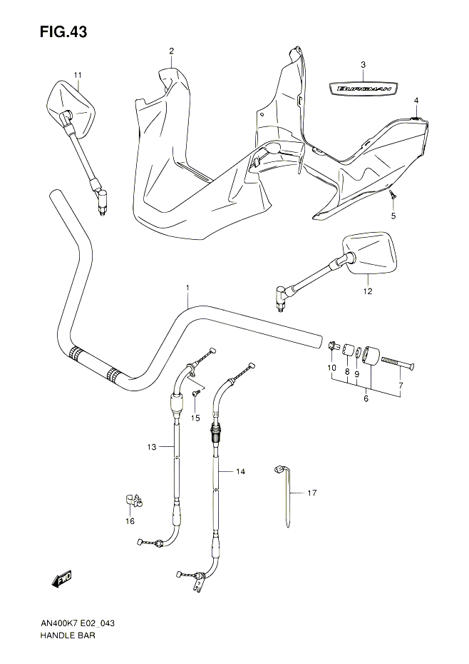GUIDON POUR SUZUKI BURGMAN 400 2009 POUR BURGMAN 400 AN400A K9 