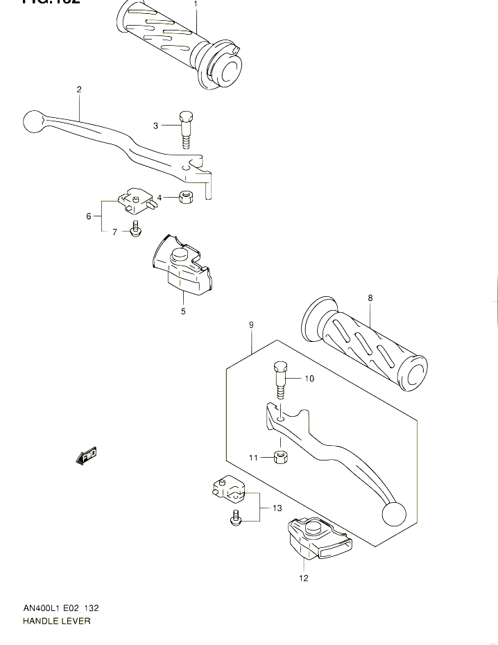 ENSEMBLE LEVIERS POIGNEES AN400L1 E02 POUR SUZUKI BURGMAN 400 2011 POUR BURGMAN 400 AN400AL1