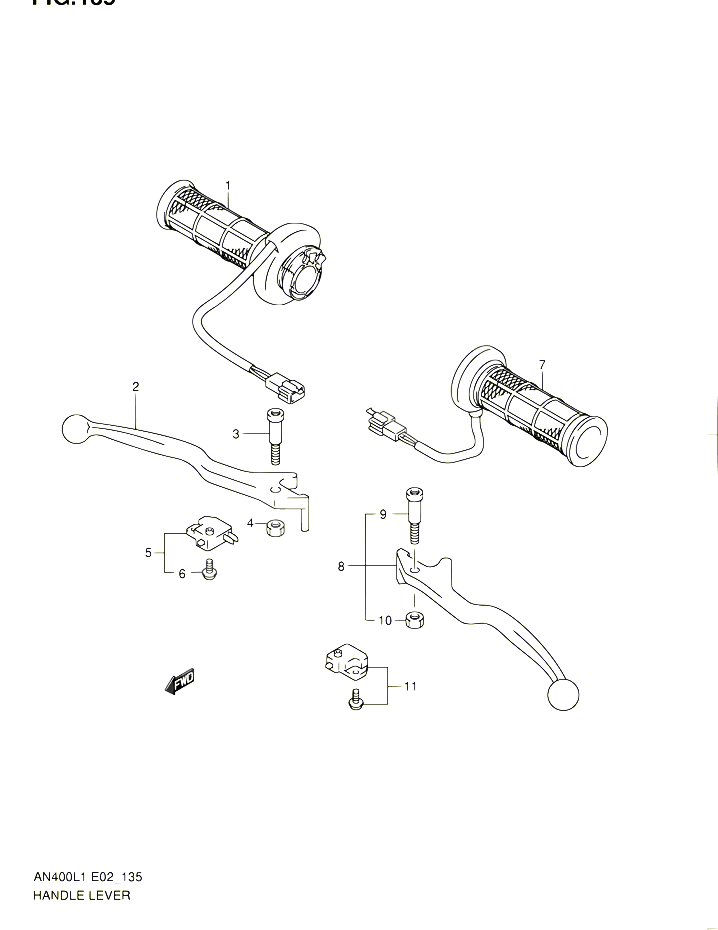 ENSEMBLE LEVIERS POIGNEES AN400ZAL1 E19 POUR SUZUKI BURGMAN 400 2011 POUR BURGMAN 400 AN400AL1