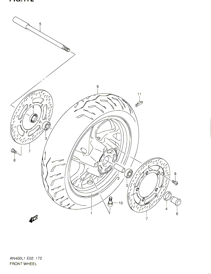 ROUE AVANT AN400L1 E19 POUR SUZUKI BURGMAN 400 2011 POUR BURGMAN 400 AN400AL1