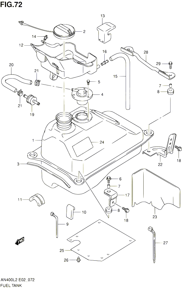 RESERVOIR DESSENCE AN400L2 E02 POUR SUZUKI BURGMAN 400 2012 POUR BURGMAN 400 AN400AL2