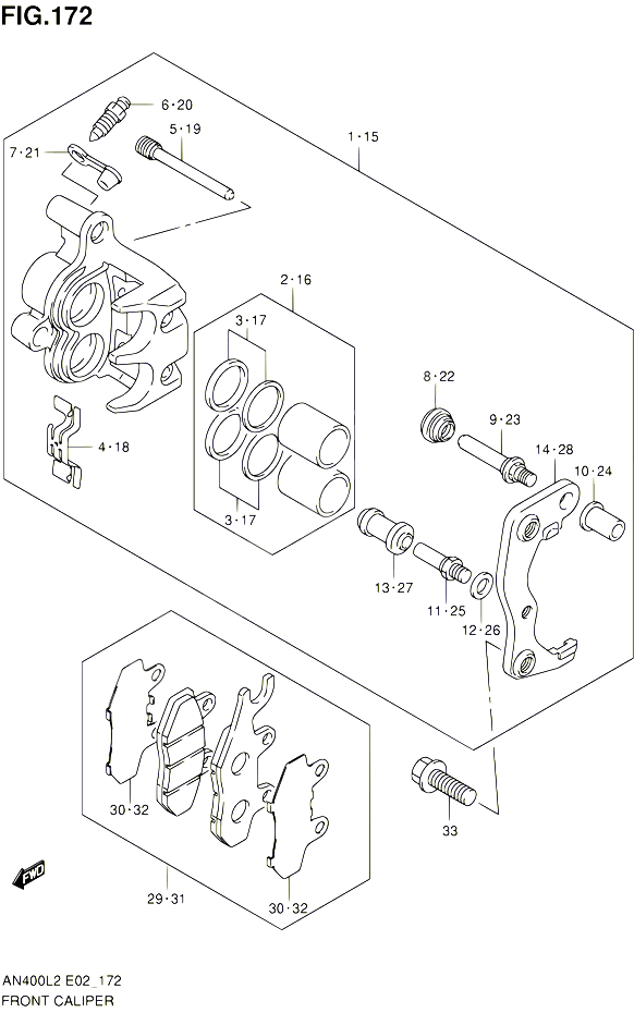 ETRIER DE FREIN AVANT POUR SUZUKI BURGMAN 400 2012 POUR BURGMAN 400 AN400AL2