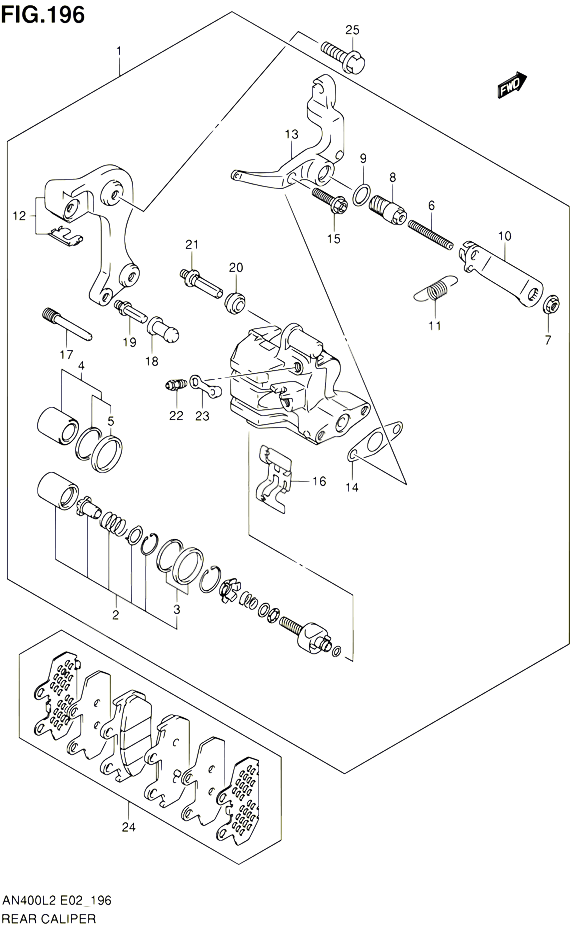 ETRIER DE FREIN ARRIERE AN400L2 E02 POUR SUZUKI BURGMAN 400 2012 POUR BURGMAN 400 AN400AL2