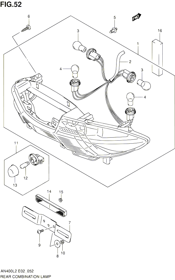 ENSEMBLE FEU ARRIERE POUR SUZUKI BURGMAN 400 2012 POUR BURGMAN 400 AN400ZAL2
