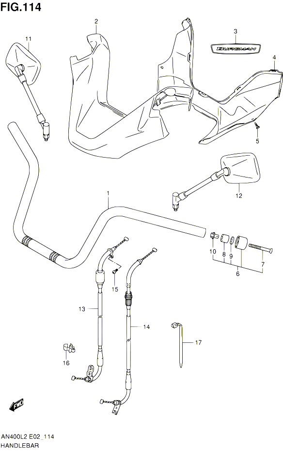 GUIDON AN400AL2 E19 POUR SUZUKI BURGMAN 400 2012 POUR BURGMAN 400 AN400ZAL2