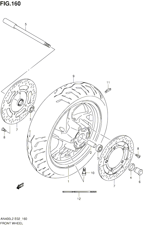 ROUE AVANT AN400L2 E02 POUR SUZUKI BURGMAN 400 2012 POUR BURGMAN 400 AN400ZAL2