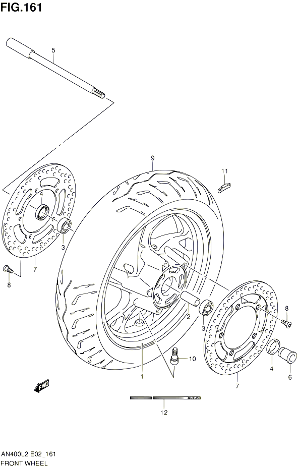 ROUE AVANT AN400L2 E19 POUR SUZUKI BURGMAN 400 2012 POUR BURGMAN 400 AN400ZAL2