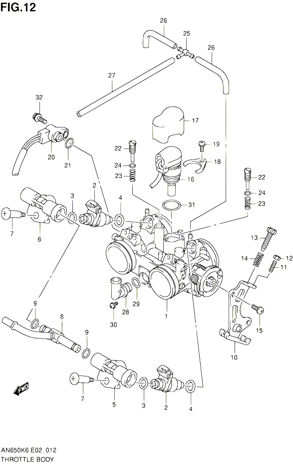 CORPS DE PAPILLON MODEL K6 POUR SUZUKI BURGMAN 650 2006 POUR SUZUKI BURGMANAN650 K6 