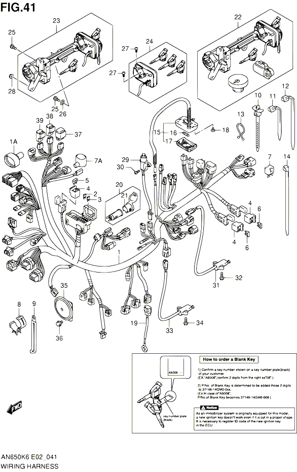 FAISCEAU ELECTRIQUE AN650K6 K7 K8 K9 E24 POUR SUZUKI BURGMAN 650 2006 POUR SUZUKI BURGMANAN650 K6 