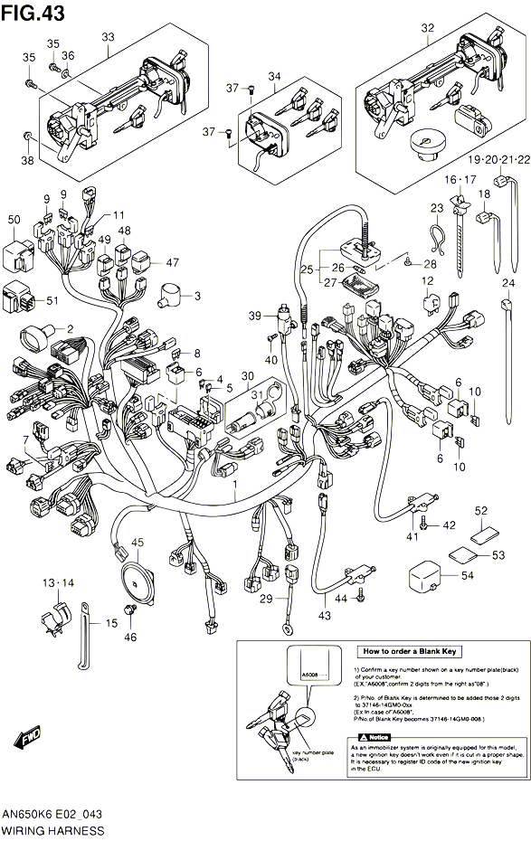 FAISCEAU ELECTRIQUE AN650AK6 AK7 AK8 AK9 AL0 E24 POUR SUZUKI BURGMAN 650 2006 POUR SUZUKI BURGMANAN650 K6 