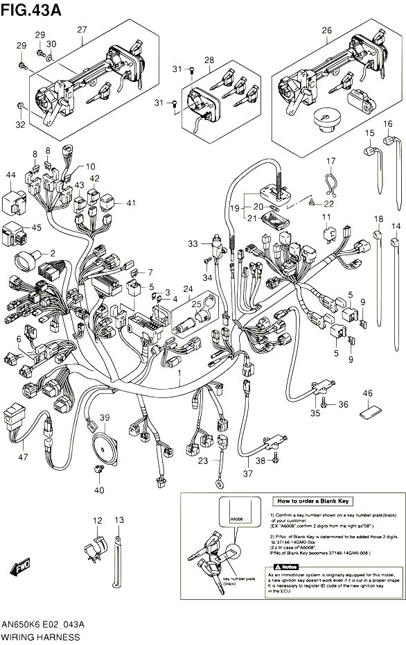 FAISCEAU ELECTRIQUE AN650AZK8 E02 E19 POUR SUZUKI BURGMAN 650 2006 POUR SUZUKI BURGMANAN650 K6 