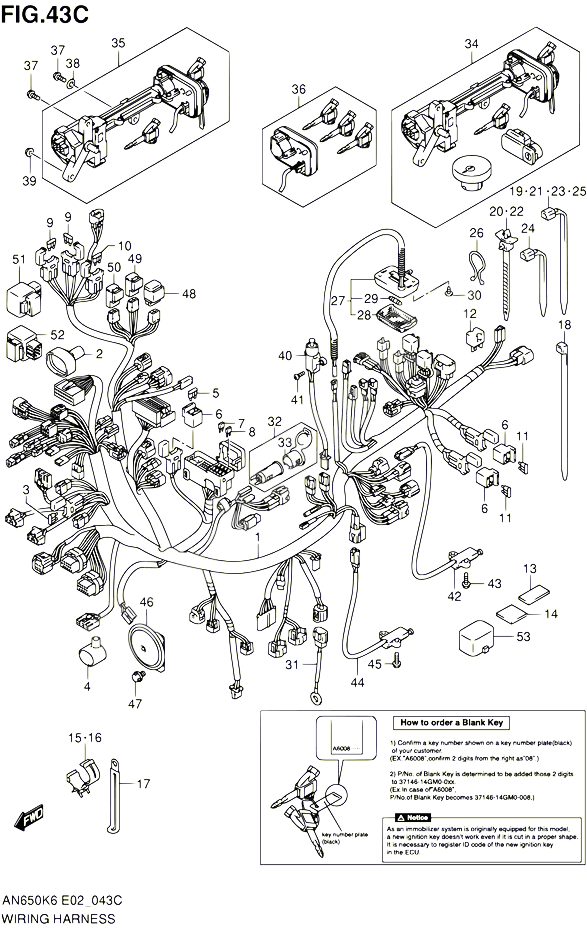 FAISCEAU ELECTRIQUE AN650AK9 AL0 E51 POUR SUZUKI BURGMAN 650 2006 POUR SUZUKI BURGMANAN650 K6 