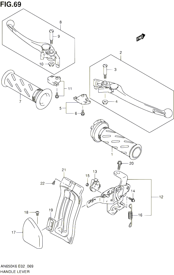 ENSEMBLE LEVIERS POIGNEES AN650K6  AK6  K7  AK7  K8  AK8 POUR SUZUKI BURGMAN 650 2006 POUR SUZUKI BURGMANAN650 K6 