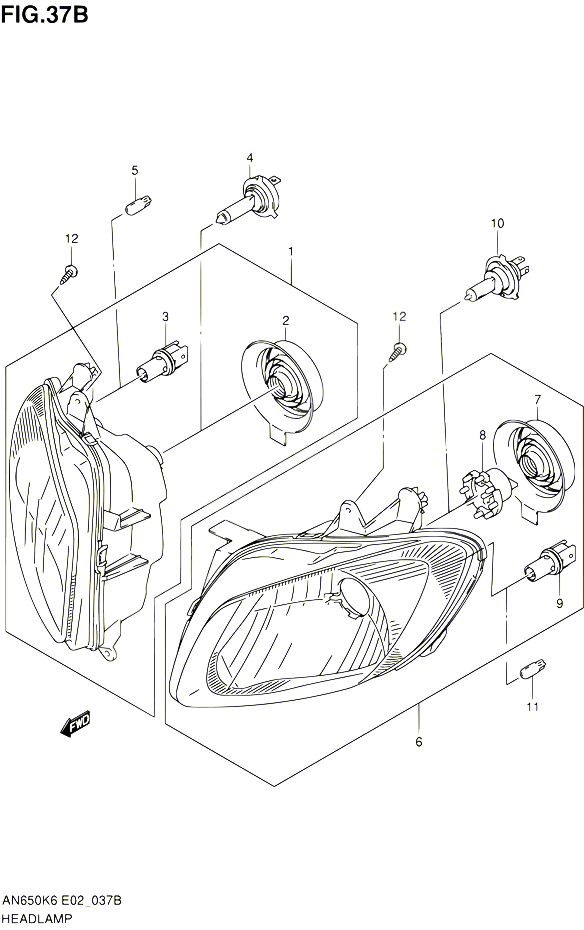 PHARE AN650AK9 AL0 E19 P37 POUR SUZUKI BURGMAN 650 2007 POUR SUZUKI BURGMANAN650 K7 