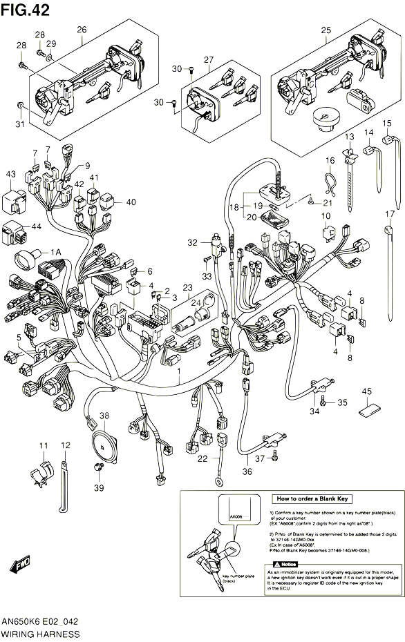 FAISCEAU ELECTRIQUE AN650AK6  AK7  AK8 E02  E19  E51 POUR SUZUKI BURGMAN 650 2009 POUR SUZUKI BURGMANAN650 K9 