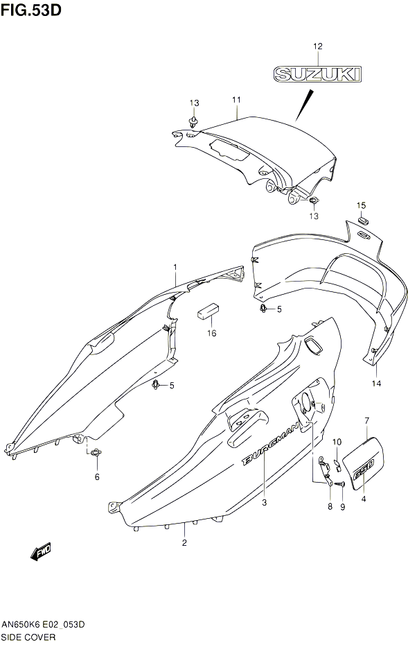 CARENAGES ARRIERE AN650L0 POUR SUZUKI BURGMAN 650 2010 POUR SUZUKI BURGMANAN650L0