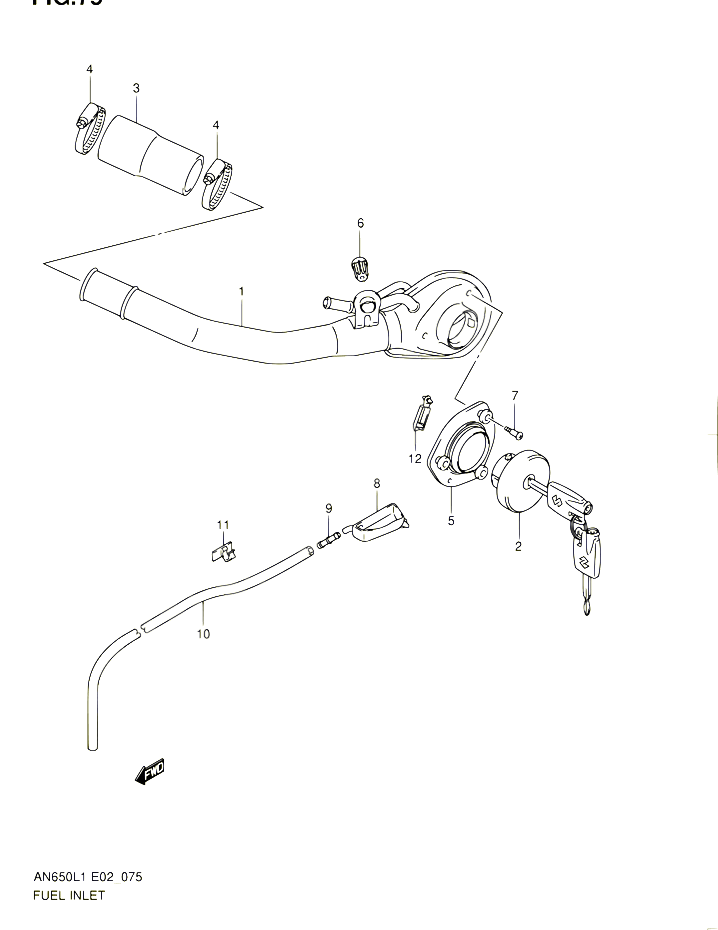 BOUCHON ET GOULOTTE DE RESERVOIR DESSENCE AN650L1 E19 POUR SUZUKI BURGMAN 650 2011 POUR SUZUKI BURGMANAN650L1