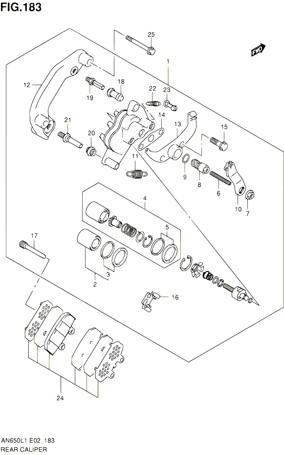 ETRIER DE FREIN ARRIERE AN650L1 E19 POUR SUZUKI BURGMAN 650 2011 POUR SUZUKI BURGMANAN650L1