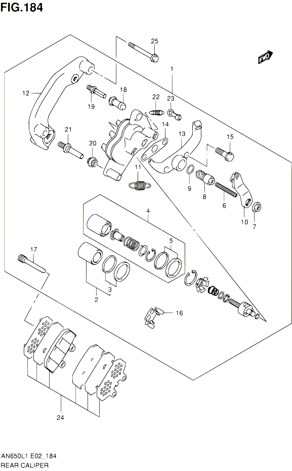 ETRIER DE FREIN ARRIERE AN650AL1 E02 POUR SUZUKI BURGMAN 650 2011 POUR SUZUKI BURGMANAN650L1