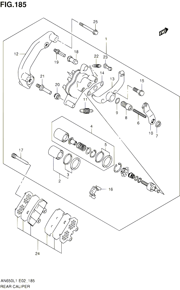 ETRIER DE FREIN ARRIERE AN650AL1 E19 POUR SUZUKI BURGMAN 650 2011 POUR SUZUKI BURGMANAN650L1
