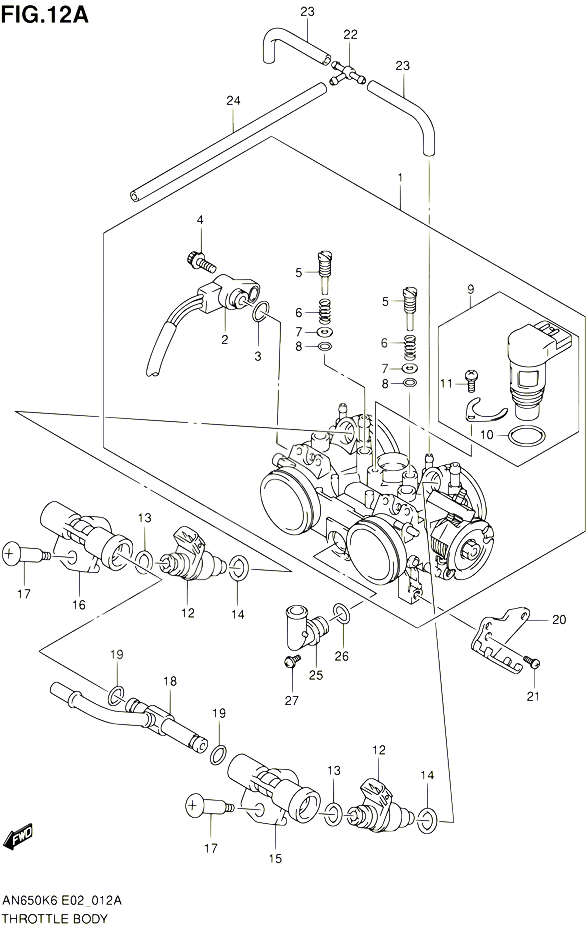 CORPS DE PAPILLON MODEL K7 POUR SUZUKI BURGMAN 650 2007 POUR SUZUKI BURGMANAN650A K7 