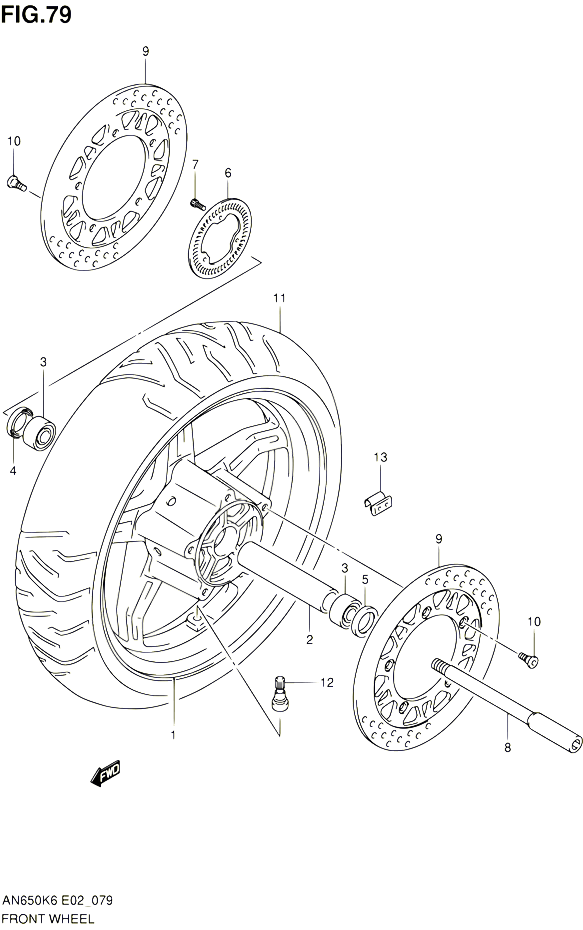 ROUE AVANT AN650AK6  AK7  AK8  AZK8  AK9  AL0 POUR SUZUKI BURGMAN 650 2007 POUR SUZUKI BURGMANAN650A K7 