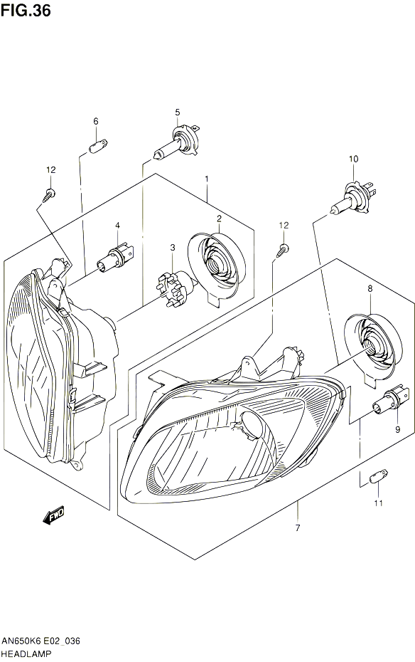 PHARE NOTE POUR SUZUKI BURGMAN 650 2008 POUR SUZUKI BURGMANAN650A K8 