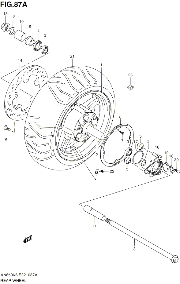 ROUE ARRIERE AN650AK7 AK8 AZK8 AK9 AL0 POUR SUZUKI BURGMAN 650 2009 POUR SUZUKI BURGMANAN650A K9 