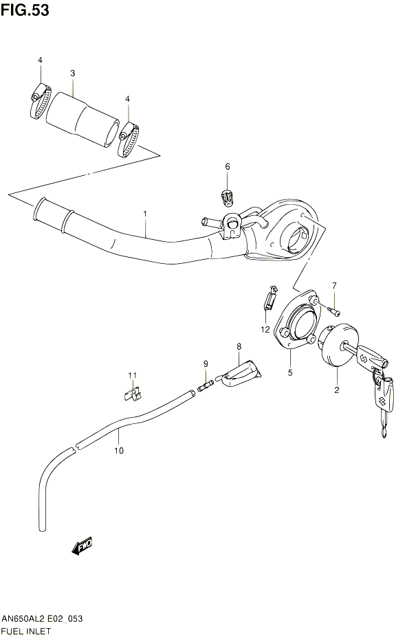 BOUCHON ET GOULOTTE DE RESERVOIR DESSENCE AN650AL2 E24 POUR SUZUKI BURGMAN 650 2012 POUR SUZUKI BURGMANAN650AL2