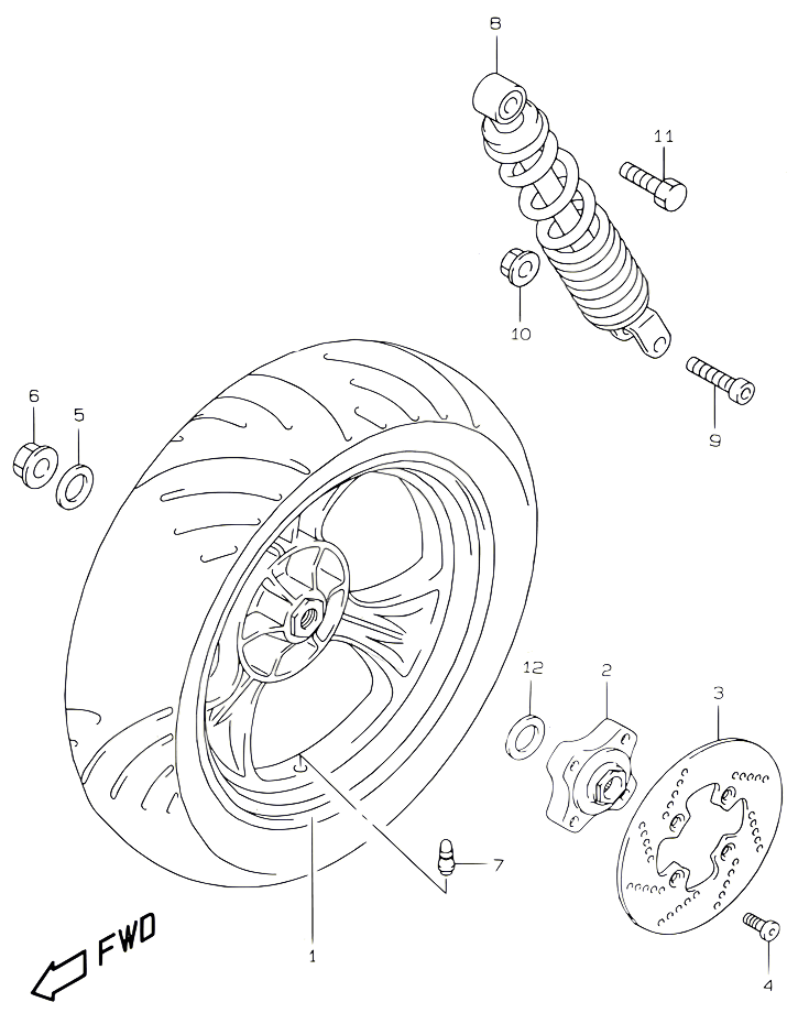 ROUE ARRIERE MODELE AY50W WR X POUR SUZUKI KATANA 50 2001 POUR SUZUKI KATANAAY50WRYK1 