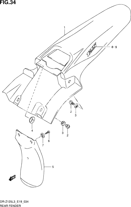 GARDE BOUE ARRIERE POUR DR Z 125DR Z125 L3 2013