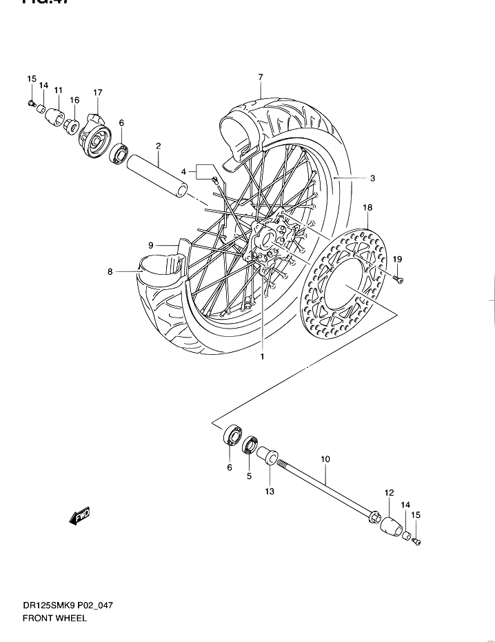 ROUE AVANT POUR DR 125 SMDR125SMK9 2009