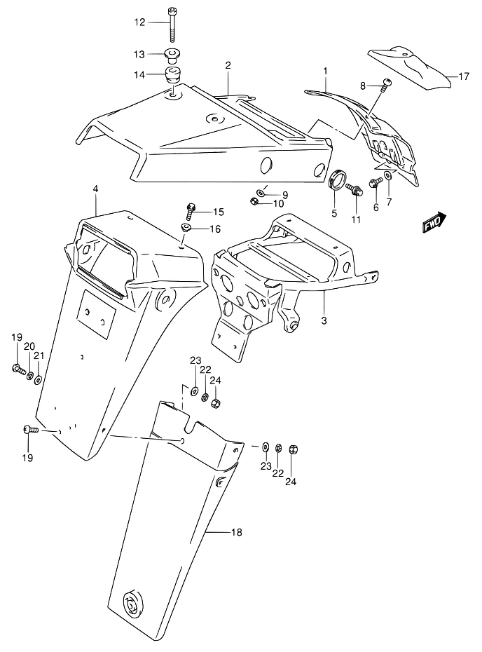 GARDE BOUE ARRIERE POUR DR 650DR650RSE R DR650RSEU R 1994