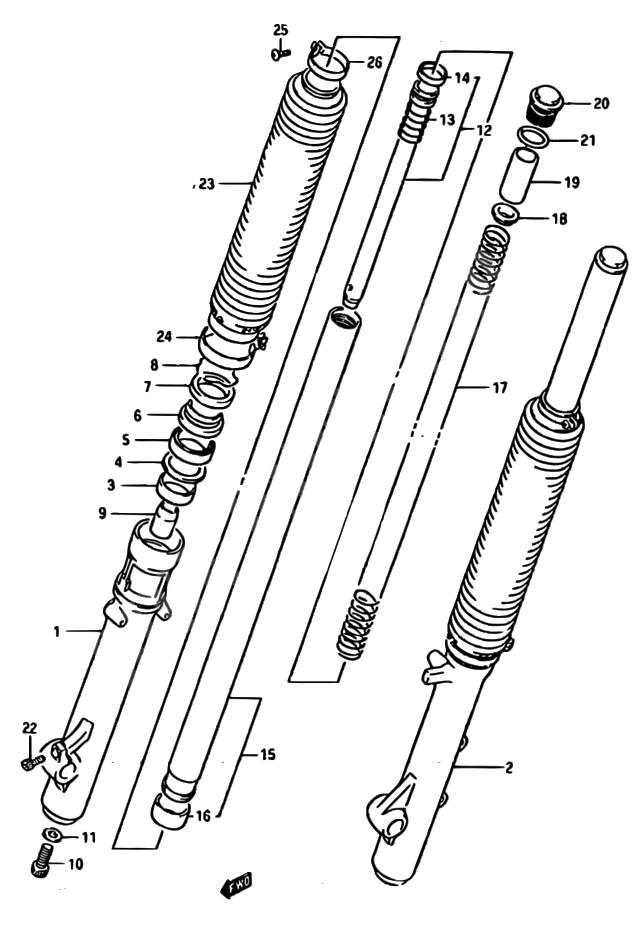 FOURCHE AVANT POUR DR 750 SDR750S J DR750SU J 1988