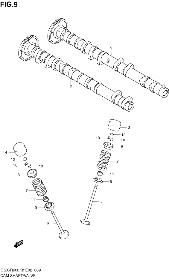 ARBRE A CAME VALVE POUR GSX R 600GSX R600 K9 2009