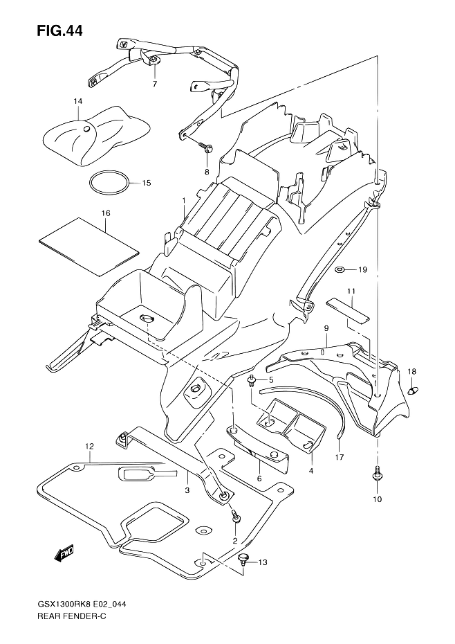 GARDE BOUE ARRIERE POUR HAYABUSA 1300GSX1300RUFL0 2010