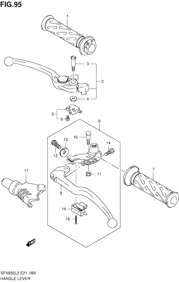 ENSEMBLE LEVIERS POIGNEES POUR GLADIUS 650SFV650AL2 2012