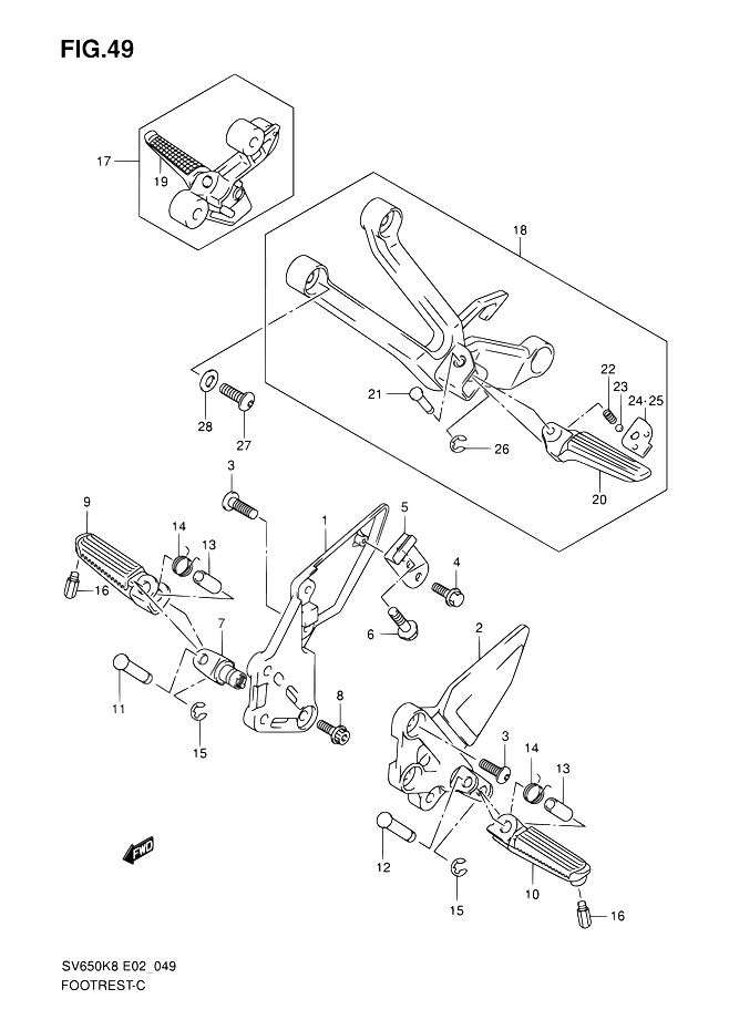 REPOSE PIEDS POUR SV 650 N ABSSV650AK8 2008